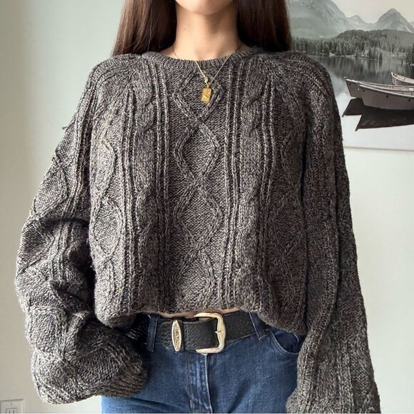 90s vintage slouchy oversized cable knit wool crewneck jumper - Picture 1 of 11